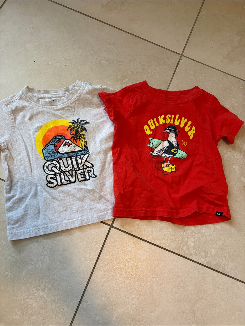 Quiksilver Kids Red Short-Sleeve Tee with Surfing Seagull Graphic